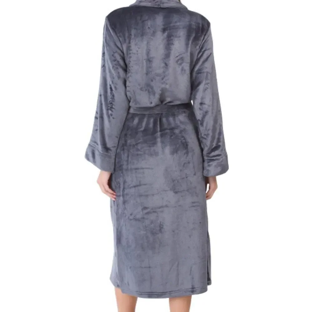 Miss Elaine Luxury Fleece Long Robe Ultra Soft Pewter Gray Size Medium - Picture 4 of 12